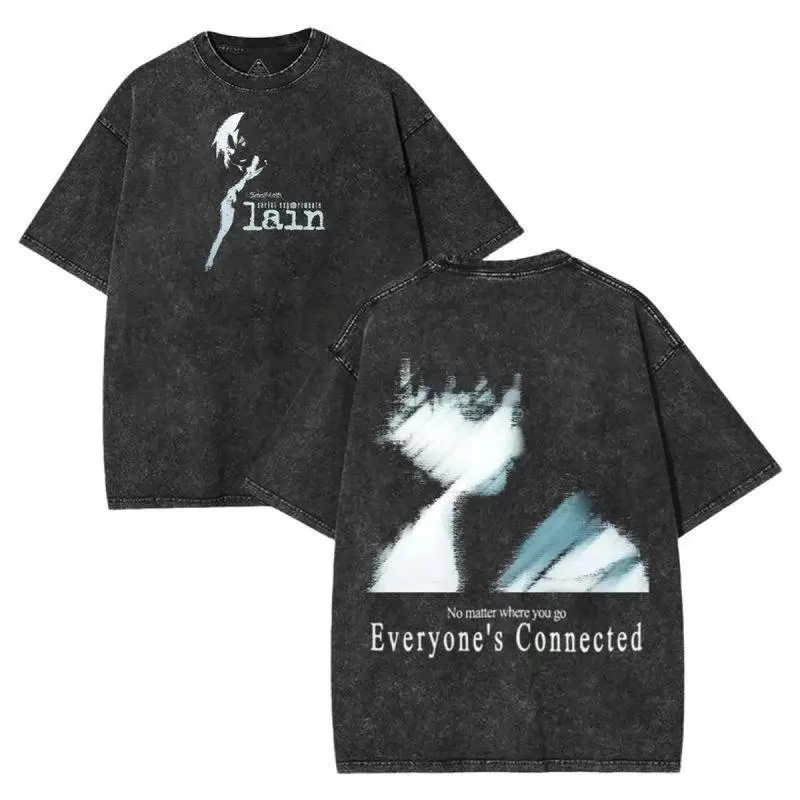 Men's Vintage Serial Experiments Lain Distressed Graphic Top - Heavy Cotton Casual Round Neck Short Sleeve Shirt, Menswear Fit Everyday Anime Merchandise, Vintage Graphic Tees, Shirts Tees