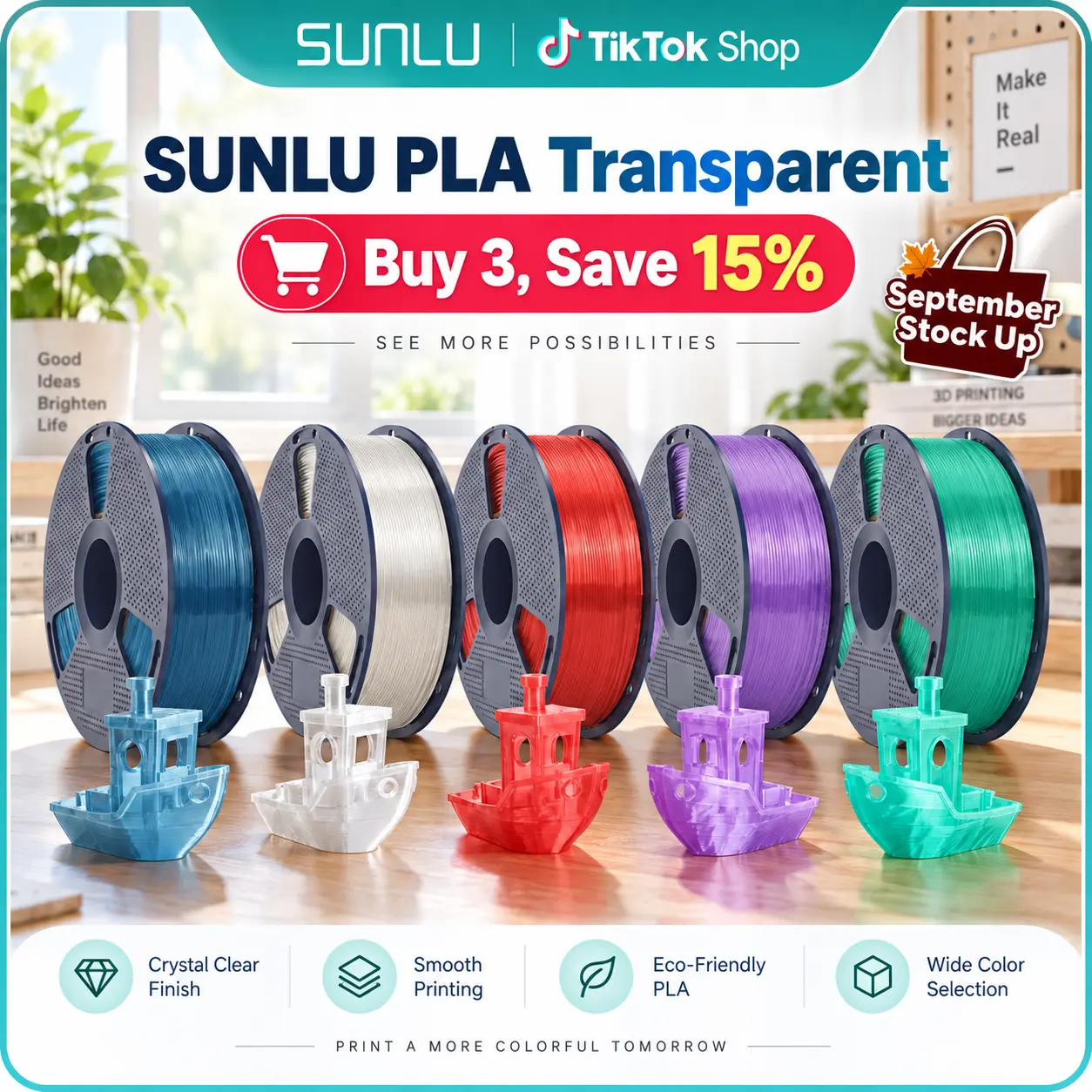 SUNLU 1KG Impact-Resist PLA 3D Filament, Transparent with Exquisite Crystalline Texture, 140mm 36mm Width, No Stringing/Clogging, Elegant Light Diffusion for Lanterns, Beginner & Pro-Essential Choice