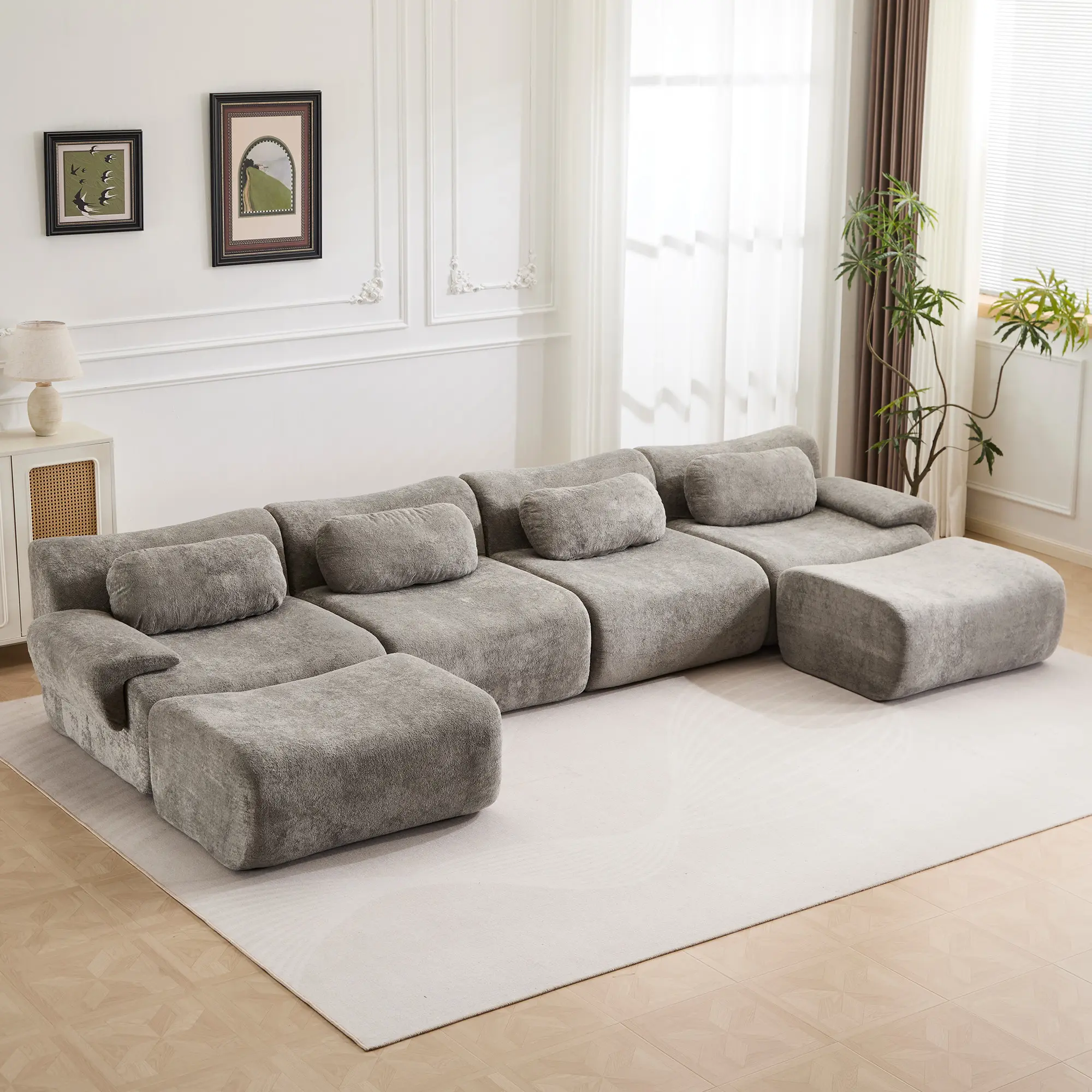 Medium Grey - 4 Seater + 2 Ottomans (148.2")