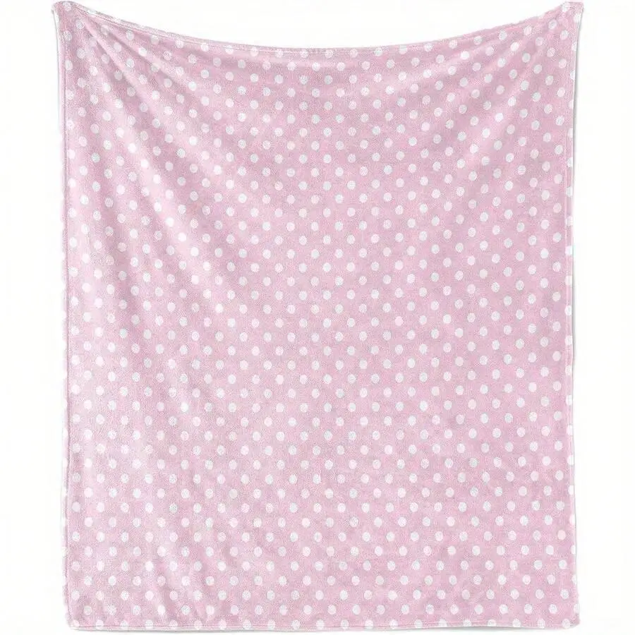 Cozy Pink White Polka Dot Throw Blanket,Soft Warm Vintage Inspired Geometric Design,Couch Bed Portable Breathable Lightweight Skin Friendly Coquette Aesthetic Room Decor