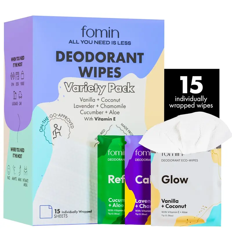 Deodorant Wipes - Variety Pack - Eco-Friendly Mini Deodorant Wipe for Women, Travel Size Individually Wrapped Wipes, Anti Sweat & Armpit Deodorant Wipes for Sensitive Skin