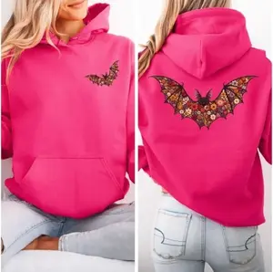 Floral Bat Graphic Hoodie, Sweatshirt 2- Sides, Boho Halloween Bat Hoodie, Sweatshirt, Cottagecore Pullover Cute Bat Shirt Gift
