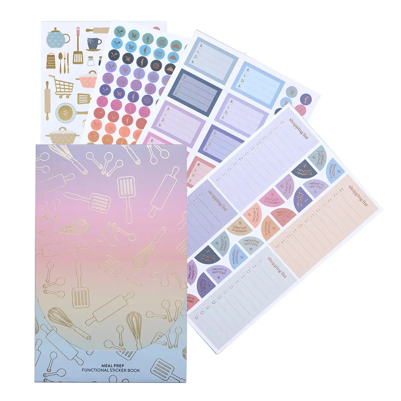 DIY Scrapbooking Functional Sticker Book - 12 Sheets 5”x7.8” Metallic Mixed Stickers for Meal Prep, Organize, Color-Coding, Labeling Projects