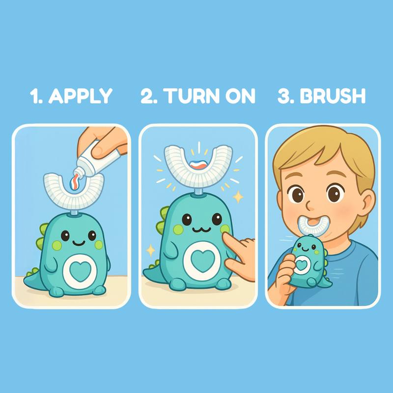 Kids U Shaped Electric Toothbrush with 3 Brush Heads, Sonic Toothbrush Kids with 5 Modes, Cartoon Dinosaur 360-Degree Cleaning IPX7 Waterproof Design