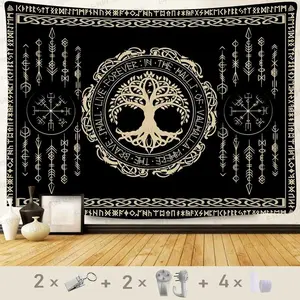 Nordic Vikings tapestry Made in USA Viking Yggdrasil Tree of Life Celtic Rune Scandinavian Aesthetic Mythology Tapestry Wall Hanging Decor Room