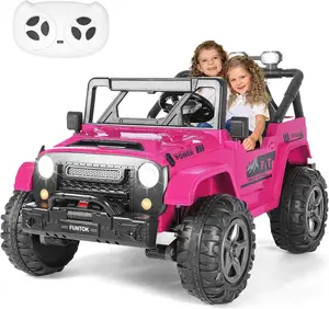 Funtok 24V 2 Seater Kids Electric Car with Remote Control, Powerful 4x200W Motor with 4WD/2WD Switchable, Max 5 MPH, Truck Bed Storage, Fun LED Lights Music Bluetooth, Presents for Boys Girls