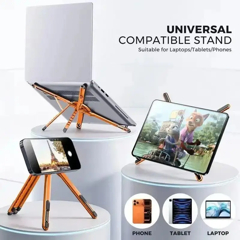 Adjustable Laptop Stand Compatible with Magsafe, Portable Foldable Computer Riser for Macbook, iPhone, iPad, Tablet, Lightweight Aluminum Alloy, Magnetic Design
