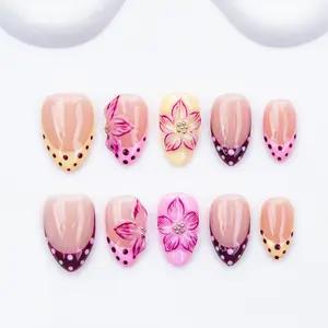 Nailssbysheccid, 10pcs press-on nails, short almond shape, simple style, 100% handmade, combined with French style, 3D, Glitter rhinestone, suitable for family dinners, dates, weddings, comes with jelly glue, crystal sticks and shaping strips