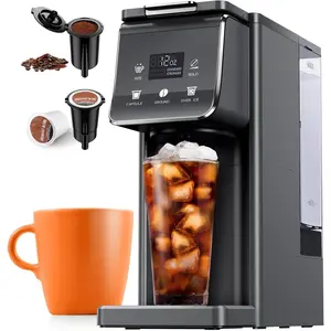 K Cup Coffee Maker With Bold Setting, Single Serve Hot & Iced Coffee Maker for K-Cup and Grounds, 52 Oz Removable Water , 6 to 14oz Brew Size, Pod Coffee Machine With  Filter, Gray