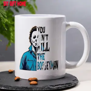 [Halloween Mug] Michael Myers Ceramic Coffee Mug, 1pc, 11oz |   Reusable, White with Iconic Character Design - Perfect Gift for Halloween & Coffee Enthusiasts, Novelty Mug