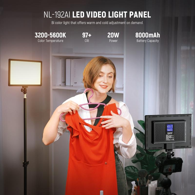 NEEWER 192 LED Video Light Panel, 19.5W Ultra Thin Bi Color Dimmable DSLR Camera Soft Light with 8000mAh Built in Lithium Battery, 3200-5600K CRI95+ for Photography Video Recording Live Streaming