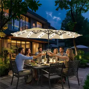 【Solar Led Lights】Yaheetech 13/15ft Large Patio Umbrella , Outdoor Double-Sided Rectangle Umbrella with 36 LED Lights & Crank for Patio Garden Pool Lawn Backyard, Base Included