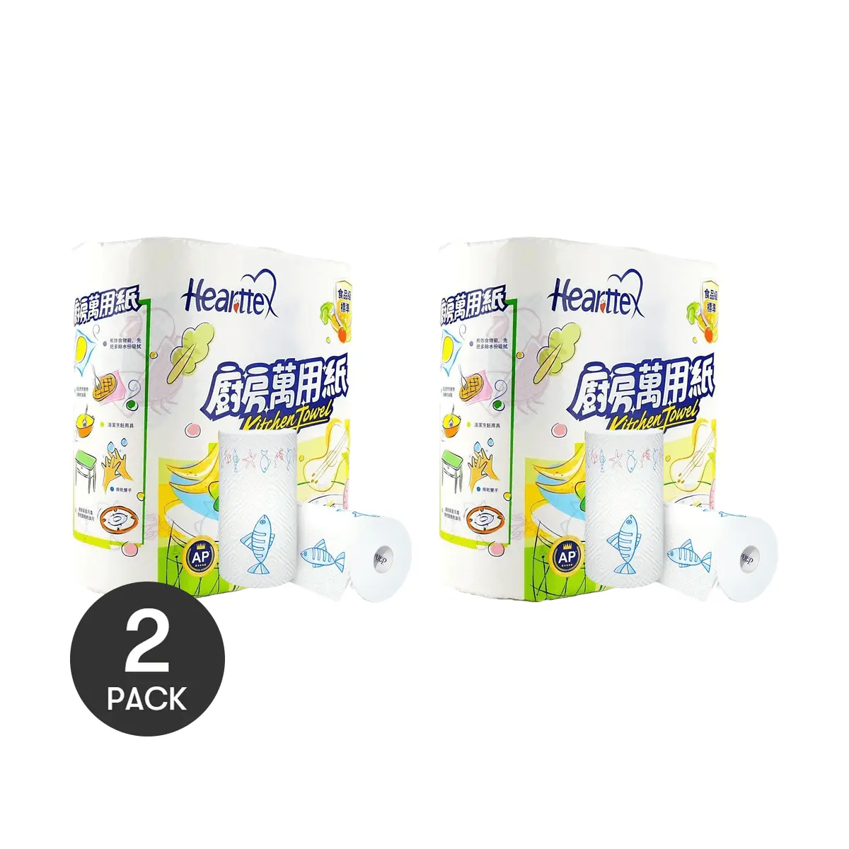 2 Pack XIN XIANG YIN Kitchen Paper 2 Rolls/Pack - Food Grade Oil Absorbing, Cooking & Cleaning
