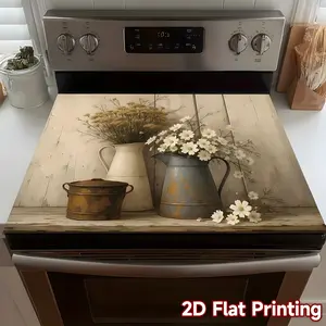 1pc 2D Flat  Rustic Stove Insulation Pad |   Vintage Metal Pitchers and Pot with Delicate White and Beige Flowers Floral Pattern Placemat Household Placemat