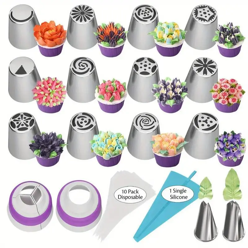 summerwins 27pcs Cake Decorating Kit - Food Grade Stainless Steel Pastry Tips with Multiple Nozzles of Various Shapes, Baking Tools for Cakes, Cupcakes, Cookies