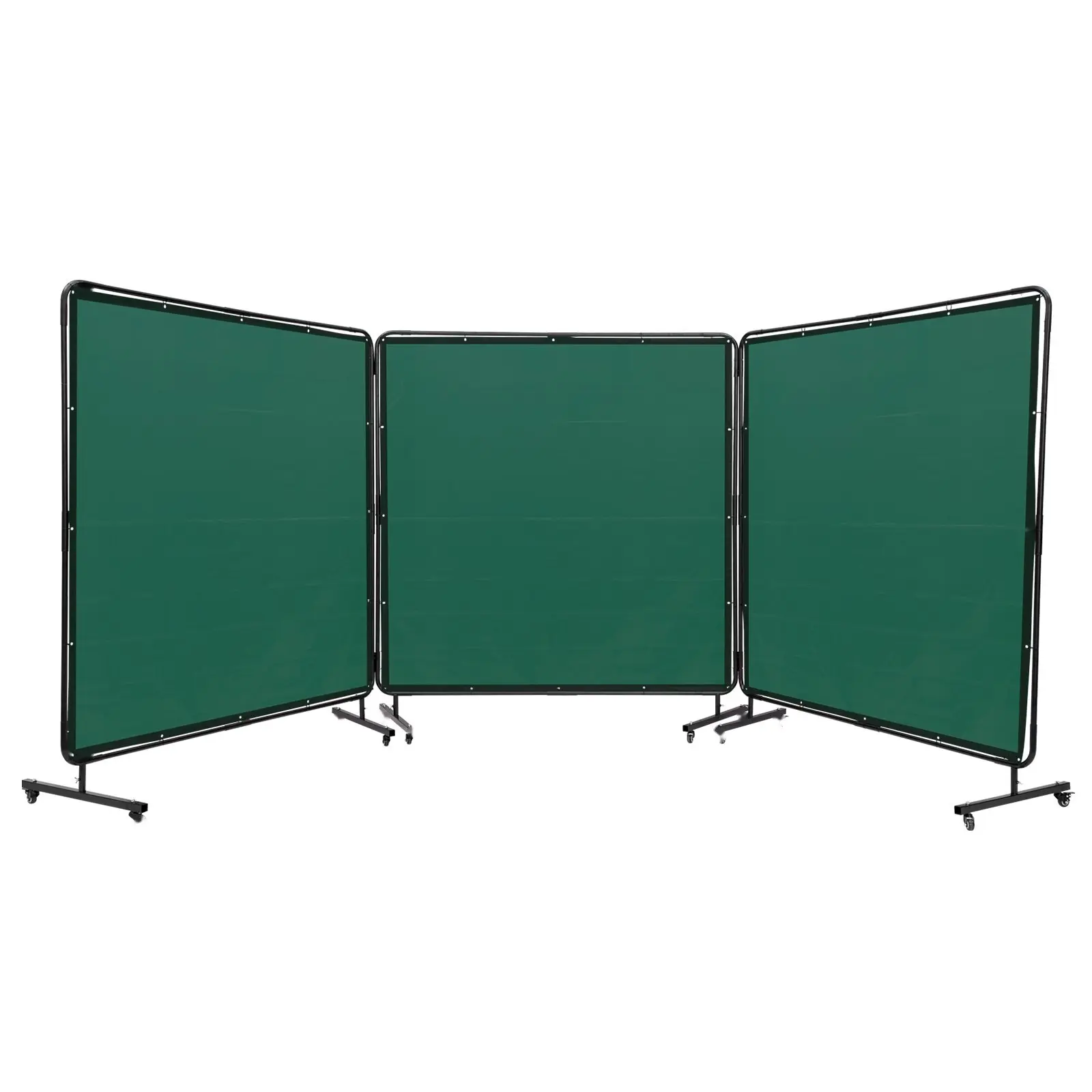 Welding Screen With Frame, 6' X 6' 3-Panel Welding Curtain Screens, Flame-Resistant Vinyl Protection Screen On 12 Swivel Wheels (6 Lockable), Movable & Professional For Workshop, Green