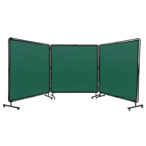 Welding Screen With Frame, 6' X 6' 3-Panel Welding Curtain Screens, Flame-Resistant Vinyl Protection Screen On 12 Swivel Wheels (6 Lockable), Movable & Professional For Workshop, Green