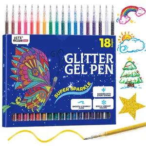 Glitter Gel Pens,18 Vibrant Colors Sparkle Gel Pen, Retractable Metallic Shimmer Pens for Adults Coloring Note Taking and Journaling - LET'S RESIN
