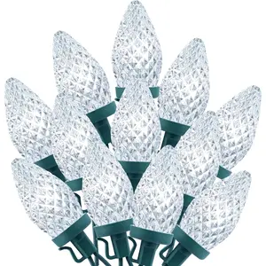 C9 Christmas String Lights White, 66ft 100 LED Faceted Christmas Lights on Green Wire, Plug-in Large Bulb Strawberry String Lights for House Roof Roofline Christmas Tree Party Outdoor