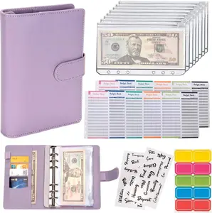 NICOOTHBudget Binder Cash Envelopes A6 Money Saving Binder with Zipper envelopes (Purple)