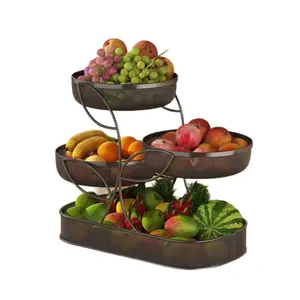 4 Tier Metal Fruit Basket Holder Dining Table Fruit Tray Kitchen Storage Rack