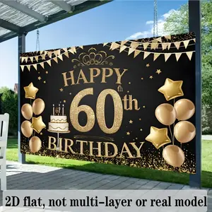2D flat banner, 1 piece, 60th birthday celebration background decoration, background photo prop, polyester banner decoration, Christmas decoration, home decoration, room decoration, wall decoration, party background decoration, party decoration/supplies/g