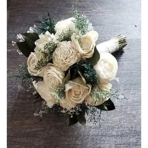 Ivory and Greenery Wood Flower Bouquet for Weddings