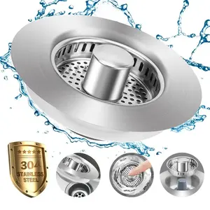 3 in 1 Kitchen Sink Drain Strainer -304 Stainless Steel Sink Stopper, Anti-Clogging Sink Food Catcher Basket,for US Standard 3 1/2 inch Drain sink plug solutions anti-clog