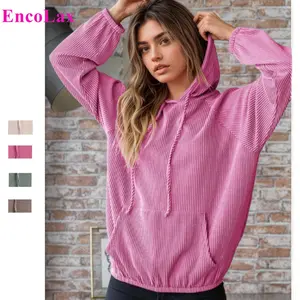 EncoLax Women's Pullover Hoodies Sweatshirts Casual Loose Long Sleeve Ribbed Knit Shirts