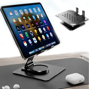 Tablet Stand for iPad Stand Holder Desk, Foldable Home Office Desk Accessories Travel for iPad Holder Dorm College Essentials Portable Monitor Stand Fits Tabs Kindle iPhone 4-15.9" Black