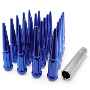 EZACCESSORY 14x1.5 Blue Spline Spike Lug Nuts Bulge Acorn with Key