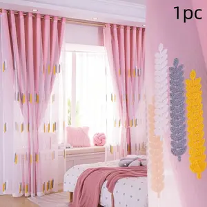 Elegant European Style Wheat Field Embroidered Blackout Curtain, Dual Layer Drapes for Bedroom Office Kitchen Living Room Study Decor, Home Decoration Curtain