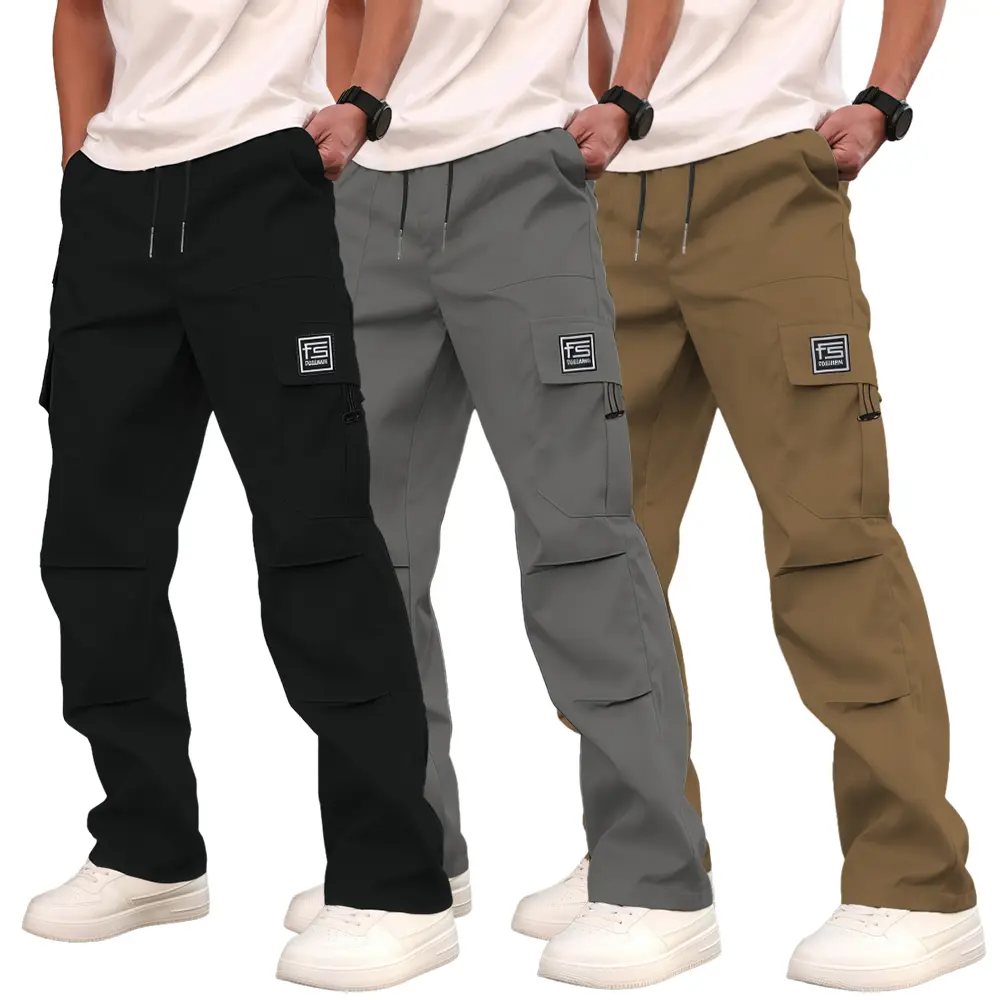 3-Pack Men’s Loose Cargo Pants – Waterproof Lightweight Parachute Pants, Elastic Waistband Loose Fit, Street Style, Casual Outdoor Hiking Pants