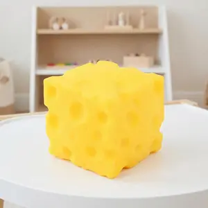 Cheese Squishy Cube Block, Squishy Fidget Toys for Adults, Easter Basket Stocking Stuffers, Sensory Stress Ball Squeeze Toys for Stress Relief (Yellow 2.4 in)
