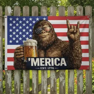'MERICA Bigfoot Beer Flag | 1776 USA Patriotic Banner for 250th Independence Day