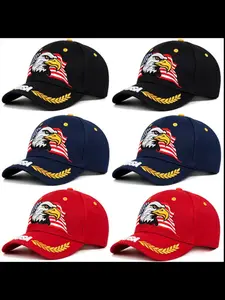 6-Pack Usa 250th Anniversary Caps, Eagle Flag Embroidered Baseball Hats, Wheat Border Summer Sun Protection, July 4th Independence Day Patriotic Hats
