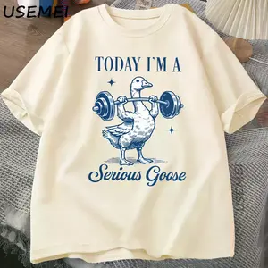 Serious Goose Weightlifting T Shirt Funny Gym Workout Printed T-shirt Animal Lover Tshirt Harajuku Cotton Short Sleeve Tees