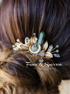 Ethereal Moss Agate Crystal Hair Comb - Boho Hair Pin, Ocean Wedding Accessory, Bridesmaid Gift, Mermaid Hair Accessory, Ocean Wedding Jewelry