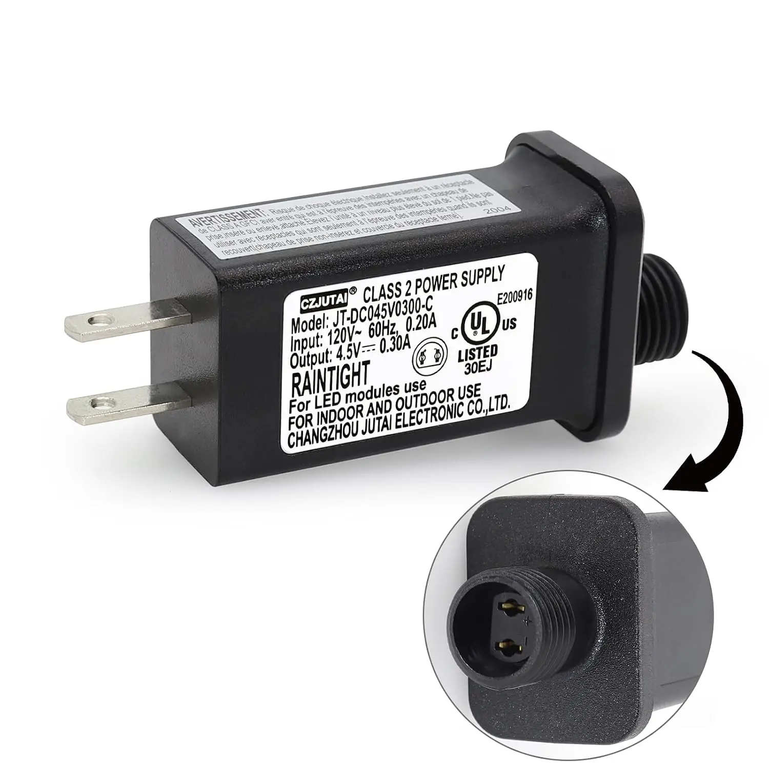 4.5V 0.3A 1.35W LED Controller LED Transformer Class 2 Power Supply, IP44 Waterproof Low Voltage Transformer US Plug for Christmas Light, String Light