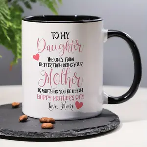 1pc 11oz Ceramic Coffee Mug - Heartfelt "to My Daughter" Gift from Mom, Dishwasher-Safe Mother's Day/Birthday/Graduation Present with Pink & Black Lettering & Red Hearts, White Family Keepsake Mug for Women, Coffee Lover Gifts, Sentimental Giftware