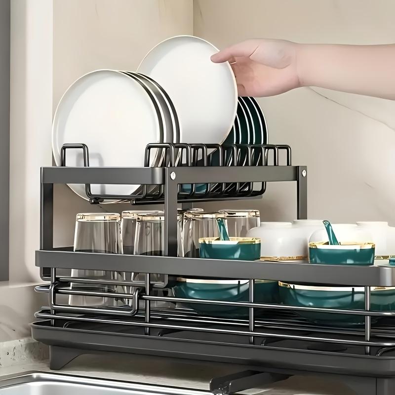Level Dish Drying Rack for Kitchen Countertops, Featuring a Drainboard And Mat, Along with a Holder for Knives, Forks, And Cups. Perfect Gifts for Women, Especially for Mother'S Day, And Great Kitchen Gadgets