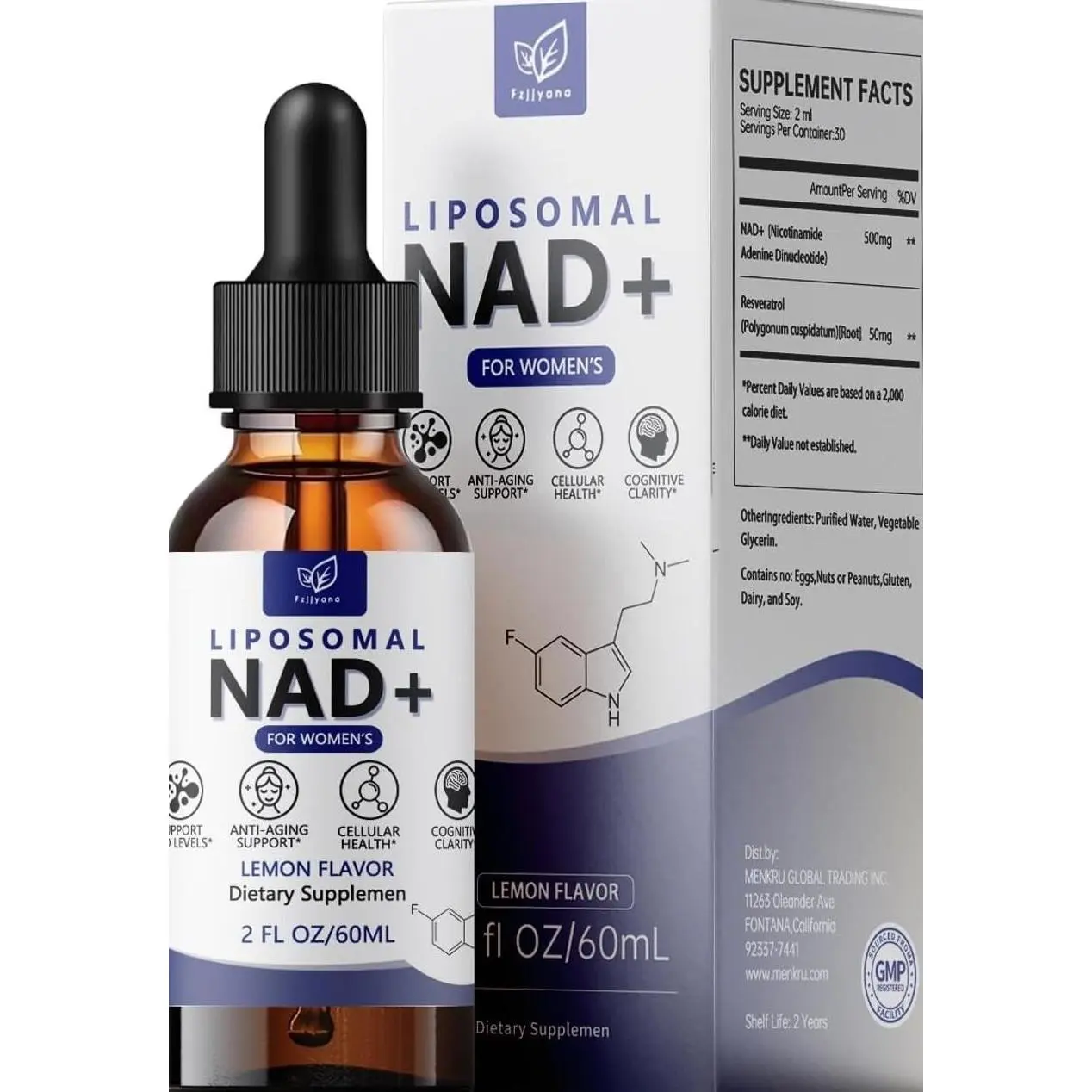 Liposomal NAD Drops for Women,NAD Liquid Supplement with Resveratrol - Natural Antioxidant,Energy Metabolism Support & Mitochondrial Health,Additives Free - Lemon Flavor