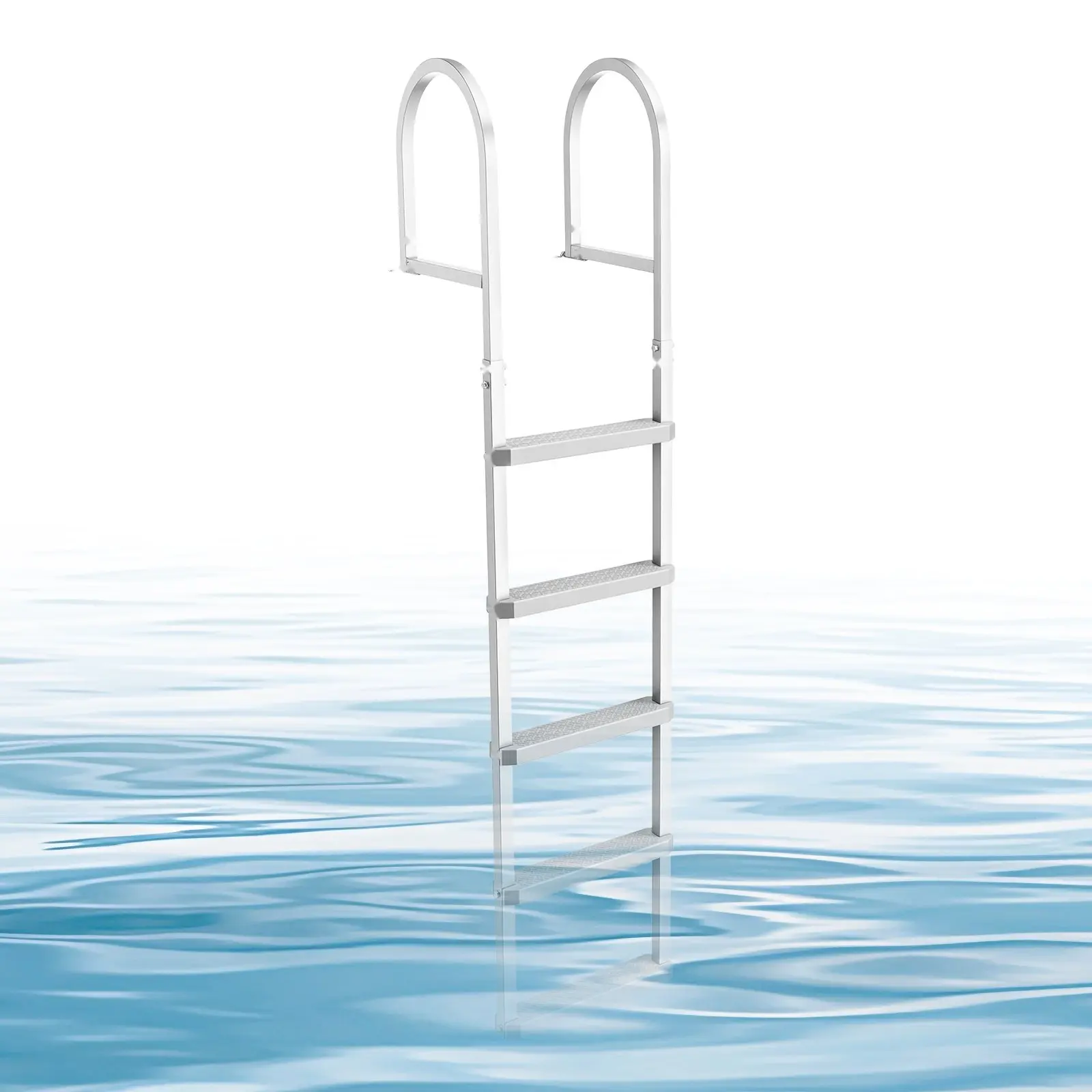 Removable Dock Ladder With 5 Steps, Aluminum Alloy Pontoon Boat Swim Ladder, Non-Slip Wide PP Steps, 500 Lbs Weight Capacity, Quick Release Design, For Lake Swimming, Pool, Marine Boarding And Water Access