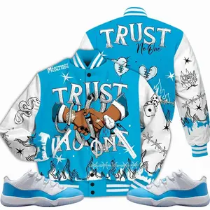 11 Low University Blue Varsity Jacket, Low University Blue 11s Outfits, Tattoo Trust No One Unisex T-Shirts To Matching Sneakers