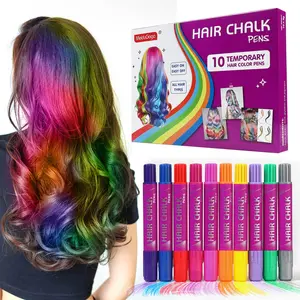 10 Vibrant Pigmented Temporary Hair Chalk Pens,For Parties, Festivals & Creative Looks, Washable Formula For All Hair Types