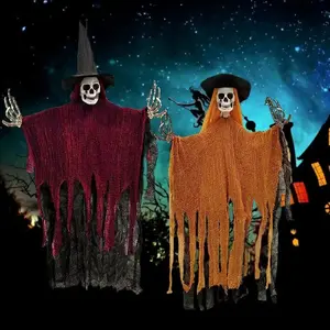 Halloween Decoration Set, Spooky Skeleton Decorations, 115.82cm Grim Reaper with Hat, Outdoor Hanging Ghosts for Yard & Haunted House