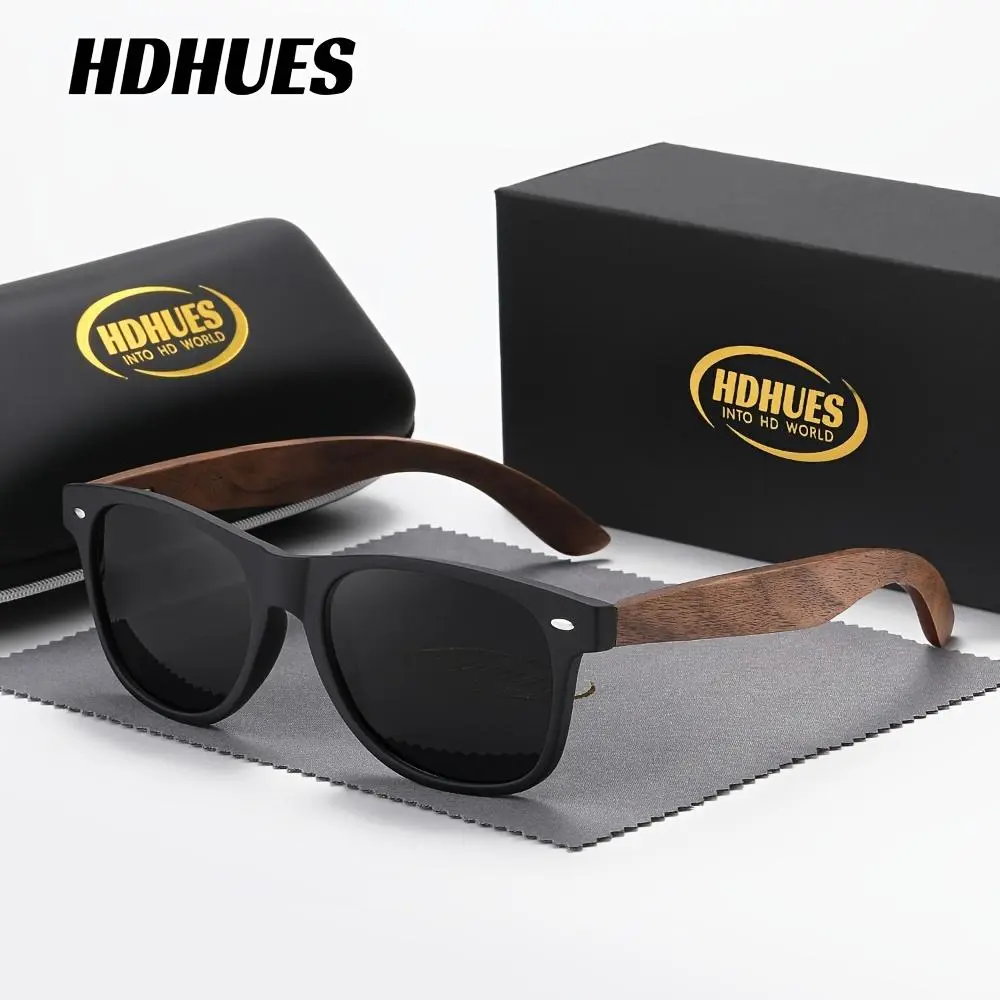 HdHues unisex wooden polarized fashionable walnut sunglasses for outdoor travel.