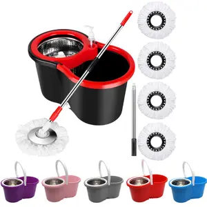 Spin Mop and Bucket Set, 360°Spin Mop Kit with 4 Microfiber Mop Heads, Spinning Mop Bucket System for Floor Cleaning