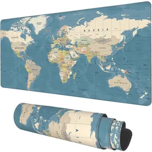 Desk Mat, Blue Vintage World Map Extended Gaming Mouse Pad Large, 35.4"x15.7" Big Mouse Pad with NonSlip Base and Stitched Edge, Long Computer Keyboard Mouse Mat for Office Work