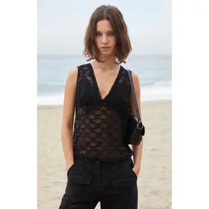 John Galt Women's Black Lace Bow Rafaela Tank Top